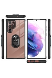 Galaxy S22 Plus Ile Uyumlu Kılıf Yüzük Tutuculu Standlı Freez Siyah thumbnail 2