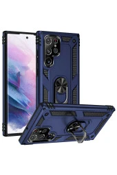 Galaxy S22 Ultra Ile Uyumlu Kılıf Shockprof Yüzük Tutuculu Vega Mavi - 1