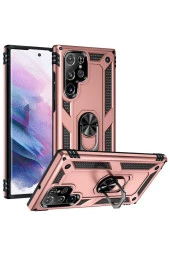 Galaxy S22 Ultra Ile Uyumlu Kılıf Shockprof Yüzük Tutuculu Vega Rosegold thumbnail 1