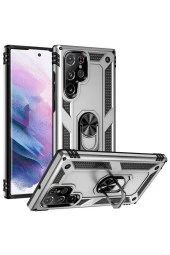 Galaxy S22 Ultra Ile Uyumlu Kılıf Shockprof Yüzük Tutuculu Vega Gri thumbnail 1