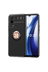 Vivo Y53s 4g Kılıf Ravel Yüzük Tutuculu Standlı Silikon Siyah-rosegold thumbnail 1
