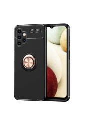 Galaxy A13 4gkılıf Ravel Yüzük Tutuculu Standlı Silikon Siyah-rosegold thumbnail 1
