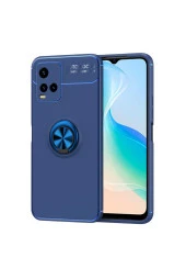 Vivo Y21s Kılıf Ravel Yüzük Tutuculu Standlı Silikon Mavi thumbnail 1