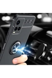 Vivo Y21s Kılıf Ravel Yüzük Tutuculu Standlı Silikon Siyah-kırmızı thumbnail 4