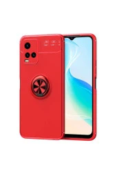 Vivo Y21s Kılıf Ravel Yüzük Tutuculu Standlı Silikon Kırmızı - 1