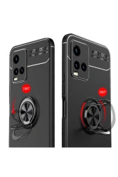 Vivo Y21s Kılıf Ravel Yüzük Tutuculu Standlı Silikon Siyah-kırmızı thumbnail 2
