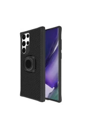Galaxy S22 Ultra Kılıf Standlı Yüzük Tutuculu Black Kılıf Siyah Uyumlu thumbnail 1