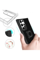 Galaxy S22 Ultra Kılıf Standlı Yüzük Tutuculu Black Kılıf Siyah Uyumlu thumbnail 5