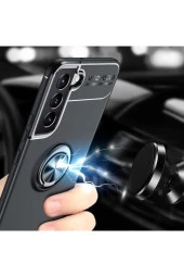 Galaxy S22 Kılıf Ravel Yüzük Tutuculu Standlı Silikon Mavi thumbnail 3