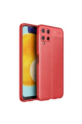 Galaxy M22 Kılıf Niss Silikon Deri Görünümlü Kırmıızı thumbnail 1