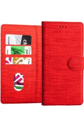 Galaxy S21 Fe Standlı Kartvizitli Ve Para Gözlü Kumaş Desen Kırmızı thumbnail 1