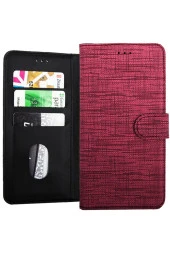 Galaxy S21 Fe Standlı Kartvizitli Ve Para Gözlü Kumaş Desen Koyu Pembe thumbnail 1