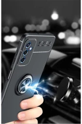 Galaxy M52 Kılıf Ravel Yüzük Tutuculu Standlı Silikon Kılıf Siyah-kırmızı thumbnail 2