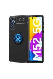 Galaxy M52 Kılıf Ravel Yüzük Tutuculu Standlı Silikon Kılıf Siyah-mavi - 1