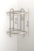 TEKNOTEL YAPIŞKANLI 2 KATLI KANCALI BANYO KÖŞE RAFI SATEN ST307 - 2
