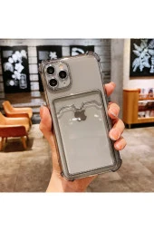 Galaxy A02 Kılıf Kart Gözlü Antishock Köşeli Kamera Korumalı Cardcase Silikon Antrasit Siyah thumbnail 1