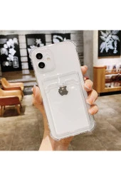 Galaxy A02 Kılıf Kart Gözlü Antishock Köşeli Kamera Korumalı Cardcase Silikon Antrasit Şeffaf thumbnail 1