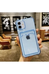 Galaxy A22 Kılıf Kart Gözlü Antishock Köşeli Kamera Korumalı Cardcase Silikon Antrasit Mavi thumbnail 1