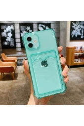 Galaxy A22 Kılıf Kart Gözlü Antishock Köşeli Kamera Korumalı Cardcase Silikon Antrasit Yeşil thumbnail 1