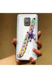 Galaxy J4 Plus Kılıf Renkli Zincir Aparatlı Ayıcık Süslü Casebear Süper Şeffaf Silikon - 1
