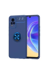 Vivo V21e Uyumlu Yüzük Tutuculu Mıktanıslı , Standlı Novel Silikon Kılıf Mavi - 1
