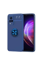 Vivo V21  Uyumlu    Yüzük Tutuculu Mıktanıslı , Standlı Novel Silikon Kılıf Mavi thumbnail 1