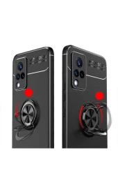 Vivo V21  Uyumlu    Yüzük Tutuculu Mıktanıslı , Standlı Novel Silikon Kılıf Mavi thumbnail 2