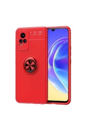 Vivo V21e Uyumlu Yüzük Tutuculu Mıktanıslı , Standlı Novel Silikon Kılıf Kırmızı thumbnail 1