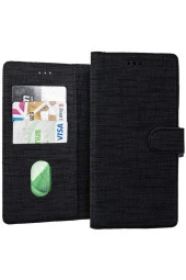 General Mobile Gm 21 Plus Standlı  Uyumlu  Kartvizitli Ve Para Gözlü Kumaş Desen Siyah thumbnail 2