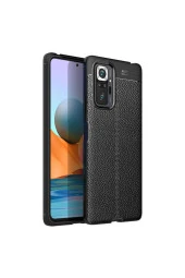 Xiaomi Redmi Note 10 Pro Uyumlu Niss Silikon Deri Görünümlü Siyah Kılıf thumbnail 1