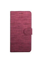 Galaxy A02s Standlı Kartvizitli Ve Para Gözlü Kumaş Desen Cüzdan Kılıf Koyu Pembe thumbnail 1