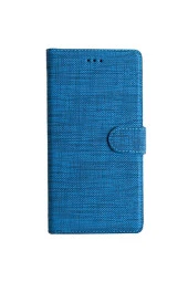 Galaxy M31s Standlı Kartvizitli Ve Para Gözlü Kumaş Desen Cüzdan Kılıf Lacivert thumbnail 1