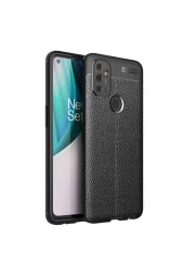 Oneplus Nord N100 Uyumlu Niss Silikon Deri Görünümlü Siyah Kılıf thumbnail 1