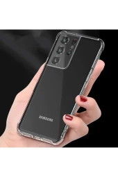 Galaxy S21 Ultra Dört Köşeli Antishock Silikon Kılıf Şeffaf thumbnail 3