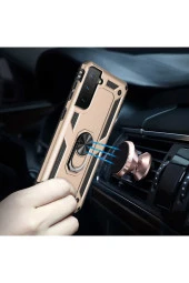 Galaxy S21 Ultra Kılıf Shockproof Yüzük Tutuculu Vega Gold thumbnail 2