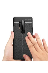 One Plus 8 Pro Kılıf Niss Silikon Deri Görünümlü Siyah thumbnail 4
