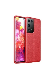 Galaxy S21 Ultra Kılıf Niss Silikon Deri Görünümlü Kırmızı thumbnail 1