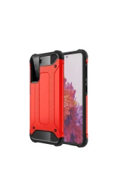 Galaxy S21 Kılıf Shockproof Slikon Zırh Kırmızı thumbnail 1
