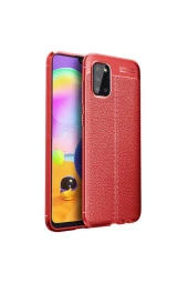 Galaxy A02s Uyumlu Kılıf Niss Silikon Deri Görünümlü Kırmızı thumbnail 1