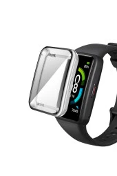 Huawei Band 6 Ile Uyumlu Tpu Çerçeveli Tam Kapatan Ekran Koruyucu Çerçeve Kılıf Gri thumbnail 1