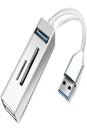 Pc Usb Çoklayıcı 3.0 Hub Usb To Usb 5in1 Port Hızlı Aktarım 5gbps Usb Hafıza Kart Okuyucu A803 - 1