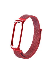 Xiaomi Mi Band 3 Ile Uyumlu Saat Kayışı Hasır Örme Metal Çerçeve Kordon Kayış Kırmızı thumbnail 4