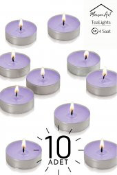10 Adet | Lavanta Kokulu Tealight Mum | 4 Saat Yanar | Dekoratif Mumluk Mumu - 1
