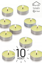 10 Adet | Papatya Kokulu Tealight Mum | 4 Saat Yanar | Dekoratif Mumluk Mumu - 1