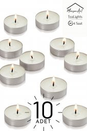 10 Adet | Vanilya Kokulu Tealight Mum | 4 Saat Yanar | Dekoratif Mumluk Mumu - 1