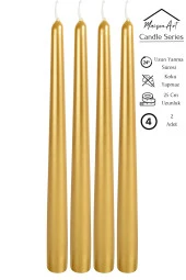 Şamdan Mumu | 4 Adet | Parlak Metalik Gold Renk Konik Şamdan Mumu thumbnail 1