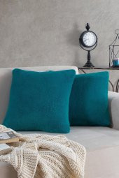 Sofa | 2 Adet Petrol Renk Welsoft Kırlent Kılıfı Yastık Kılıfı 44x44 Cm - 1