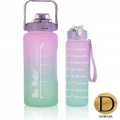 DURNES-Motivasyonel 2li Pipetli Stickerli Su Matarası uluk 2LT+900ML Yavrulu Tritan Motivasyon set - 2