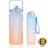 DURNES-Motivasyonel 2li Pipetli Stickerli Su Matarası uluk 2LT+900ML Yavrulu Tritan Motivasyon set - 6