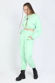 Kadın Beli Lastikli Crop Sweatshirt Fıstık Yeşili - 4